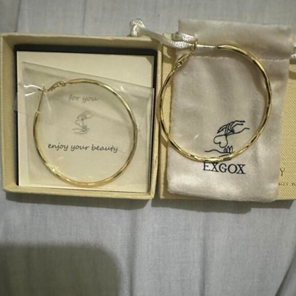 EXGOX 5mm Wide Gold Hoop Earrings for Women,Sterling Silver Hoop Earrings Large - Picture 1 of 7